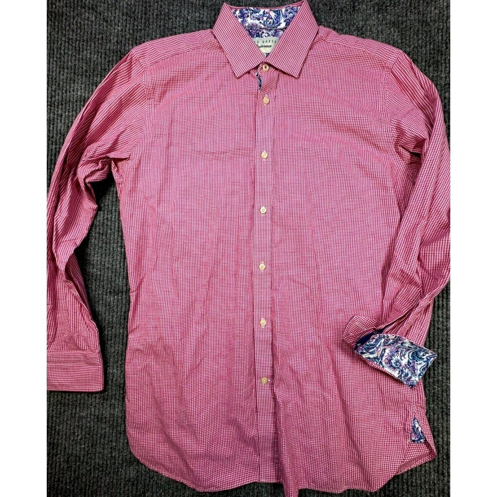 Ted Baker Endurance Mens 15.5 32/33 Pink Gingham‎ Dress Shirt Paisley Trim